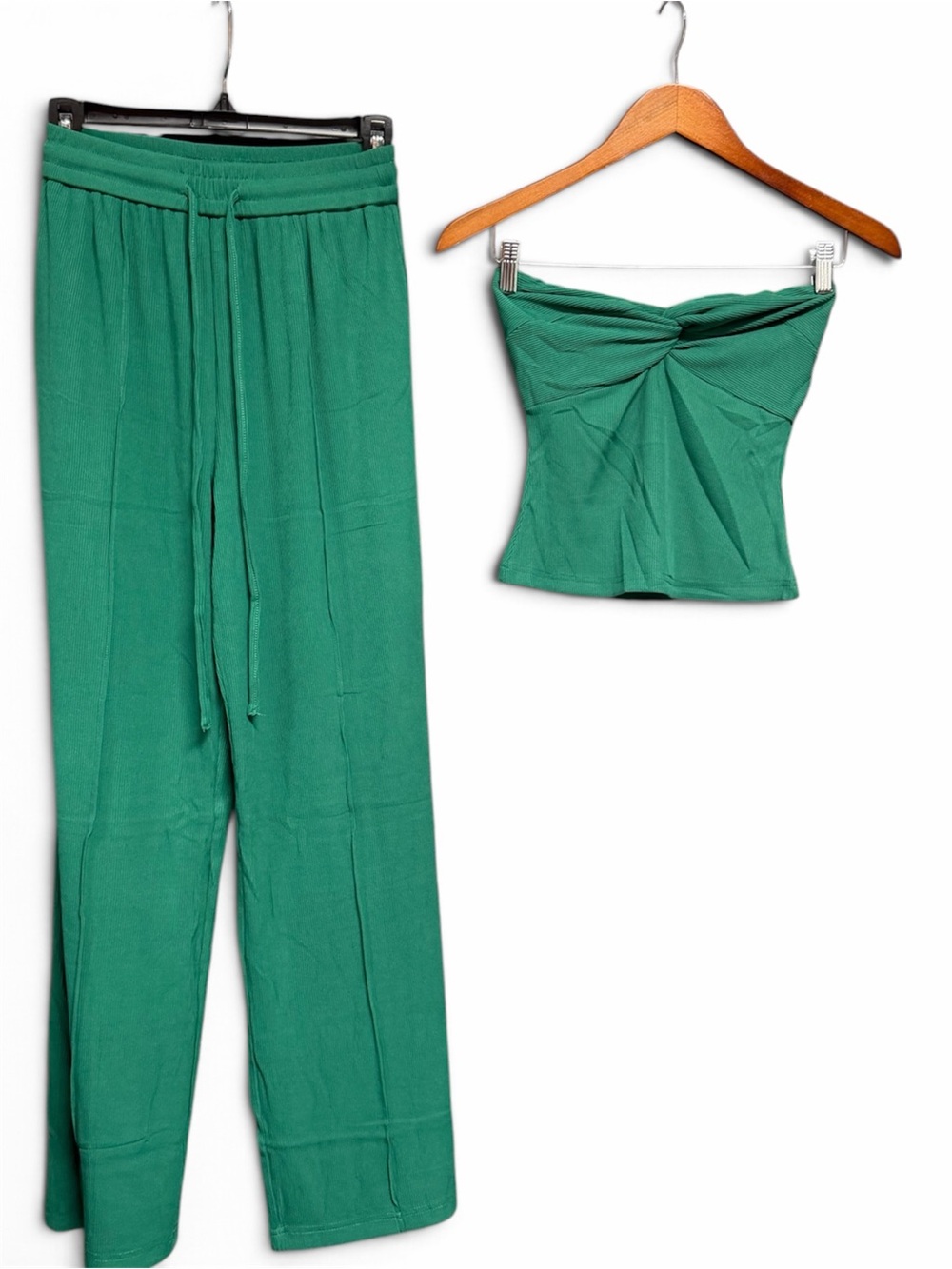 BTFBM Ribbed Strapless Two Piece Set Twist Knot Tube Crop Size XS Green - Picture 5 of 10